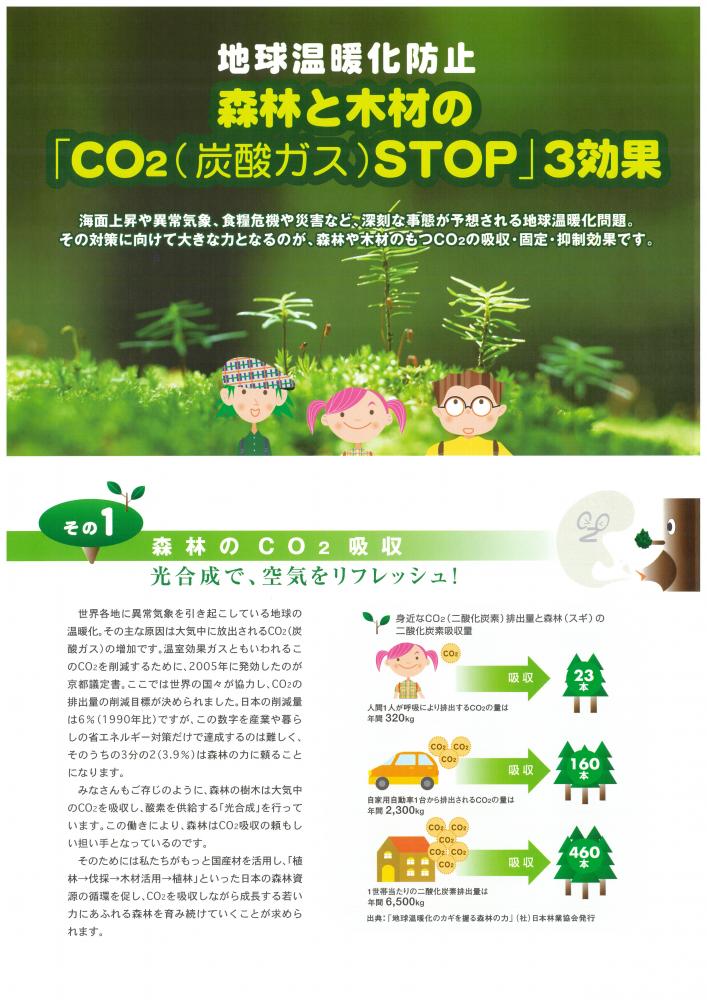 森林と木材の「CO2(炭酸ガス)STOP!」3効果